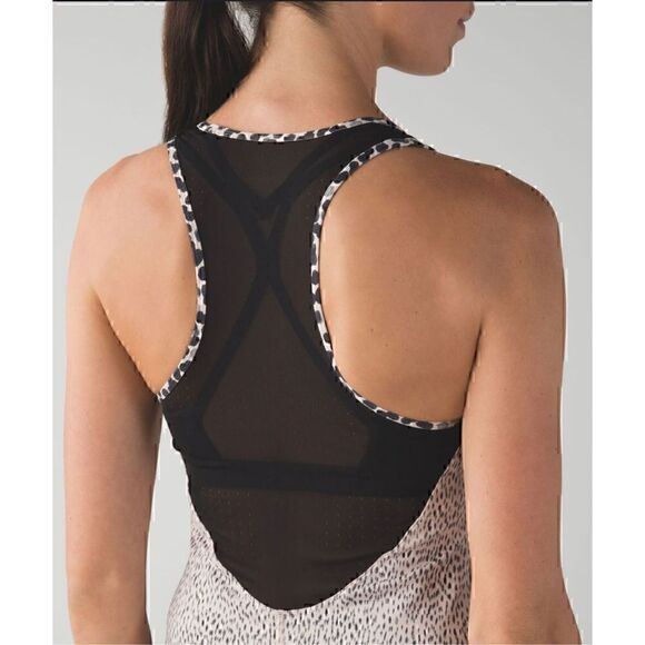 Lululemon Dance to Yoga Tank Top Size 4 Tan Beige Black Mesh Athletic - Picture 2 of 11
